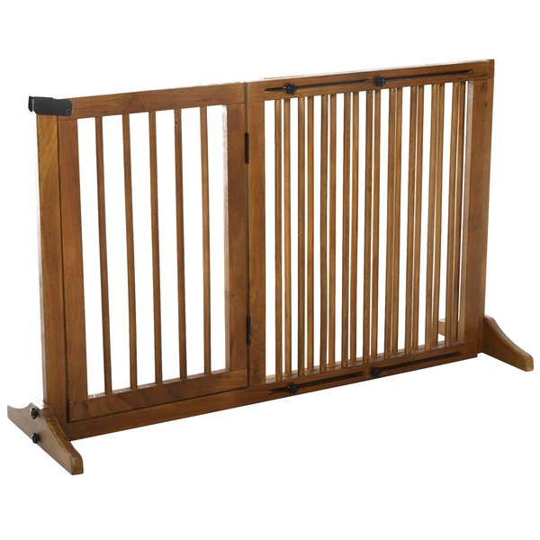 Pine Wood Freestanding 3-Panel Pet Gate - Brown