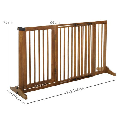 Pine Wood Freestanding 3-Panel Pet Gate - Brown