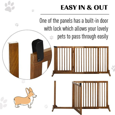 Pine Wood Freestanding 3-Panel Pet Gate - Brown