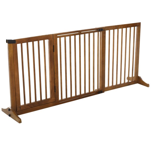 Pine Wood Freestanding 3-Panel Pet Gate - Brown