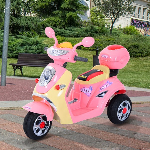 Plastic Music Playing Electric Ride-On Motorbike W/ Lights - Pink