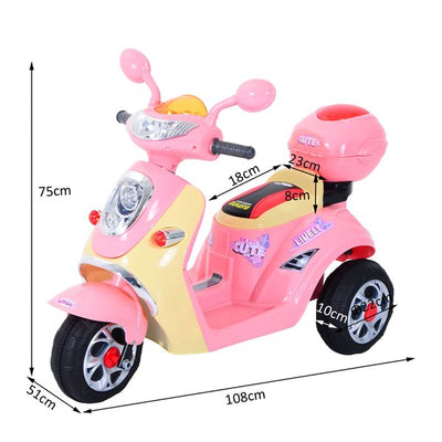 Plastic Music Playing Electric Ride-On Motorbike W/ Lights - Pink