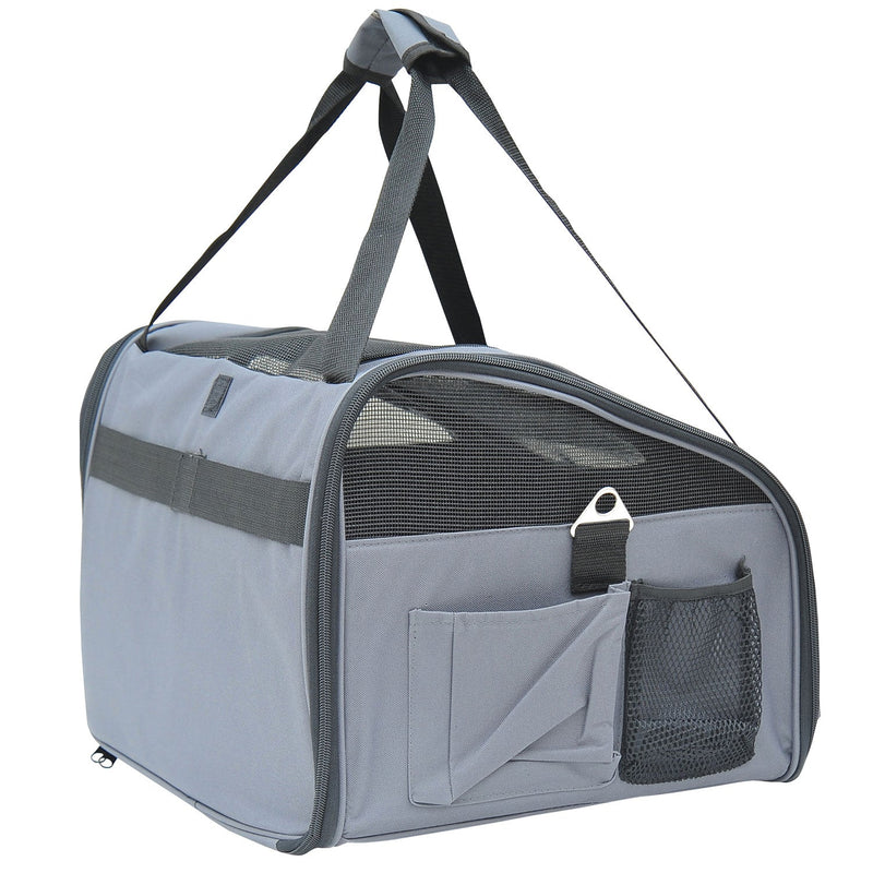 Pawhut Pet Carrier Portable Cat Carrier Folding Dog Bag with Mesh Windows, 41 x 34 x 30 cm, Grey