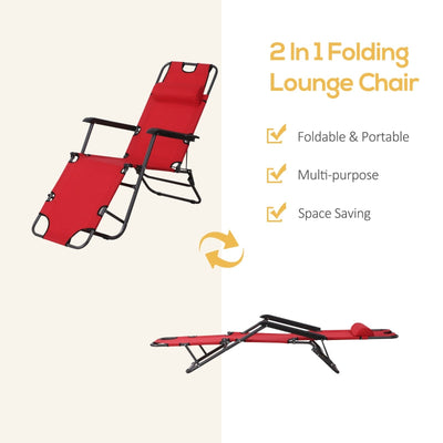 Metal Frame 2 In 1 Lounger W/ Pillow Red