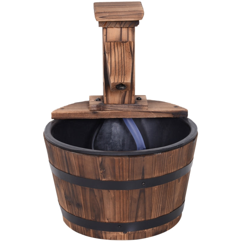 Wood Barrel Patio Water Fountain Garden Decorative Ornament Feature