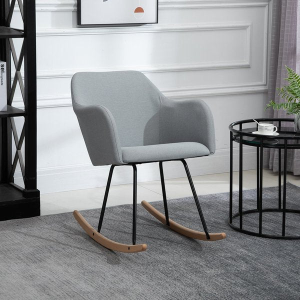 Polyester Linen Upholstered Rocking Armchair Indoor - Light Grey