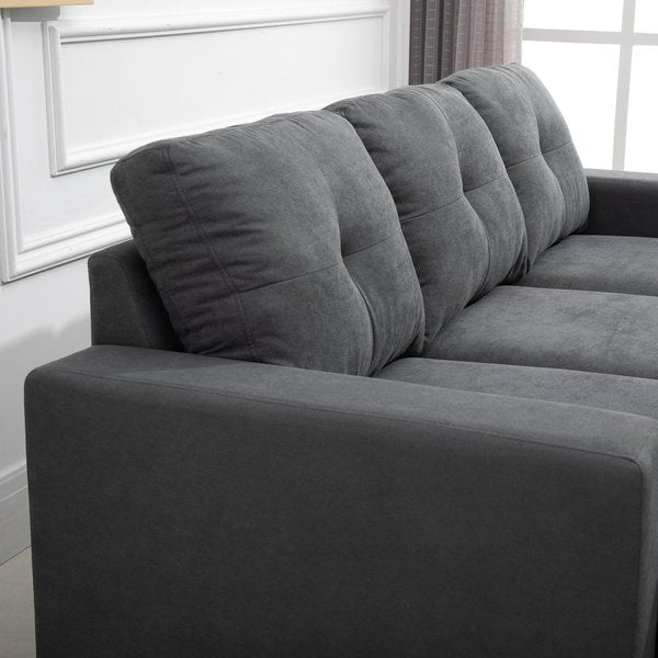 Polyester Upholstered 3-Seater L-Shaped Sofa Grey