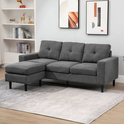 Polyester Upholstered 3-Seater L-Shaped Sofa Grey