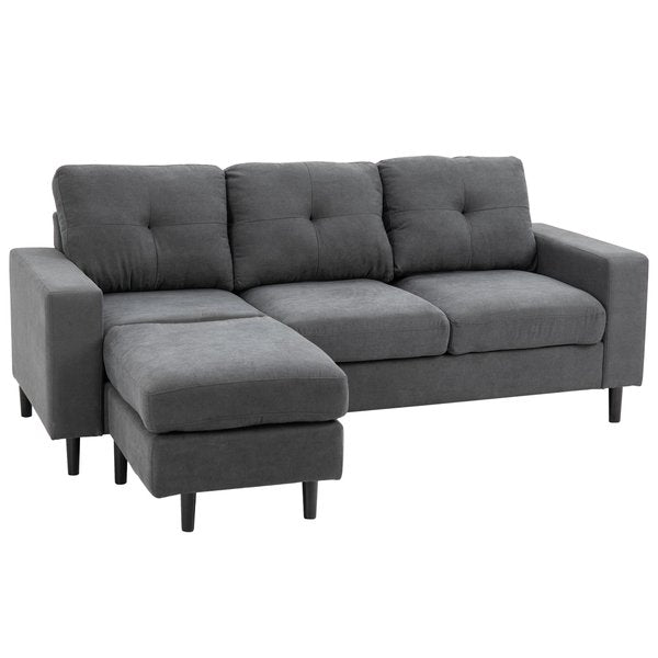 Polyester Upholstered 3-Seater L-Shaped Sofa Grey