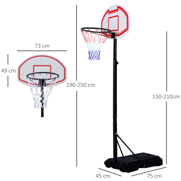 Portable Basketball Stand Net Hoop W/ Wheels - Black/White