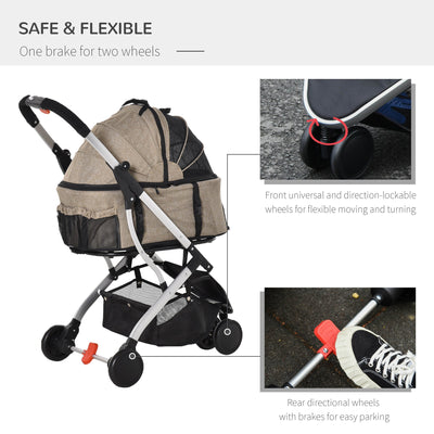 PawHut Detachable Pet Stroller Pushchair Foldable Dog Cat Travel Carriage 2-In-1 Design Carrying Bag  Light Brown