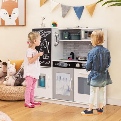 Juego de cocina de juguete para niños pequeños con accesorios y sonidos simulados, color blanco