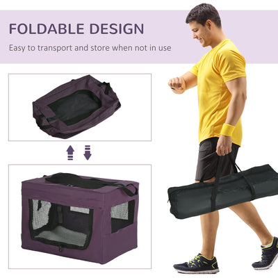 PawHut 49cm Pet Carrier Portable Cat Carrier Foldable Dog Bag Pet Travel Bag w/ Cushion for Miniature Dogs, Purple