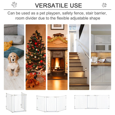 PawHut Pet Safety Gate 3-Panel Playpen Fireplace Christmas Tree Metal Fence Stair Barrier Room Divider w/Walk Through Door, White