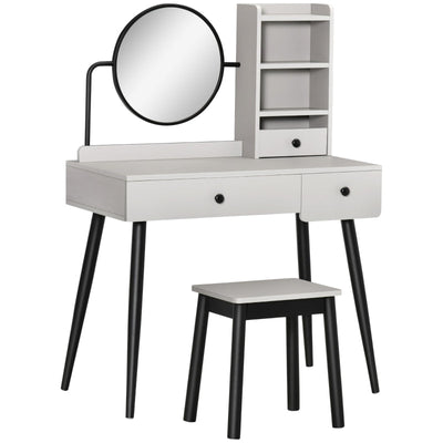 Dressing Table Set With Mirror And Stool, Living Grey