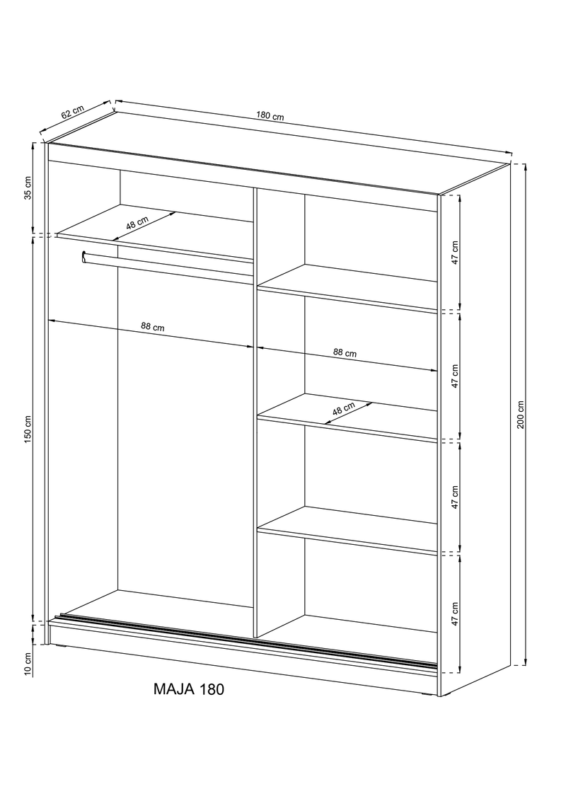 Maja III Sliding Door Wardrobe 180cm