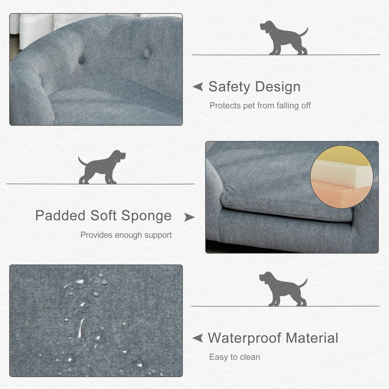 PawHut Pet Sofa, Dog Bed Couch, Puppy Kitten Lounge, with Wooden Frame, Short Plush Cover, Washable Cushion, for Small Dog, 70 x 47 x 30 cm, Grey