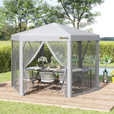 Pop Up Gazebo Hexagonal Foldable Canopy Tent - Grey