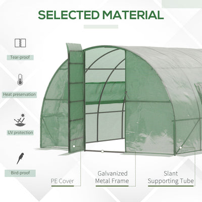 Outsunny 6 x 3 m Large Walk-In Greenhouse Reinforced Polytunnel Greenhouse with Metal Hinged Door, Steel Frame and Mesh Windows, Green