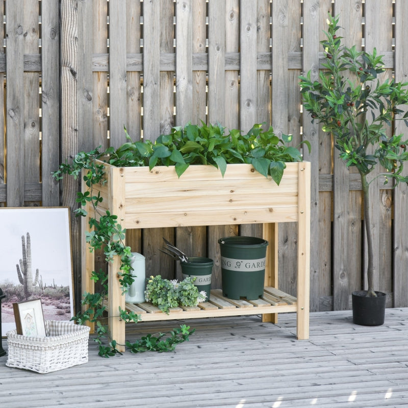 Wooden Raised Plant Stand