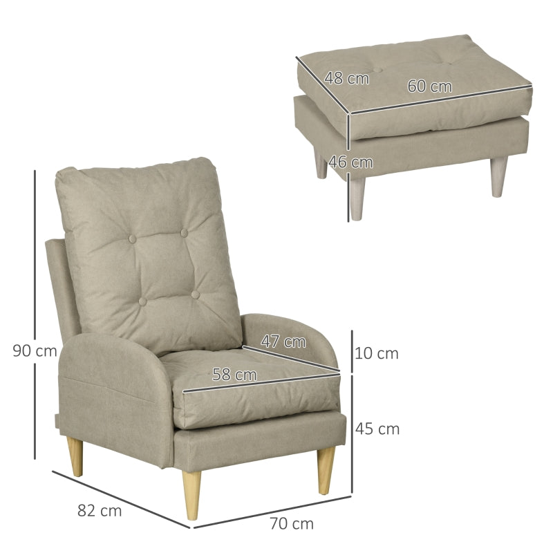 Upholstered Armchair With Footstool Set, Beige