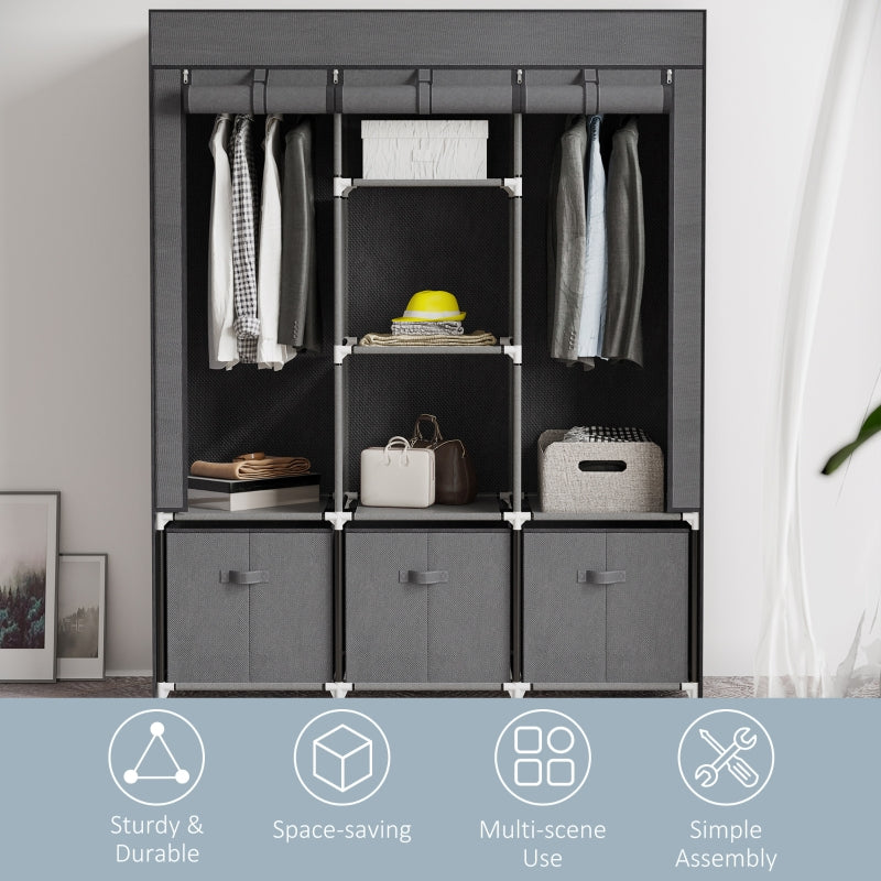 Fabric Wardrobe For Bedroom, Dark Grey