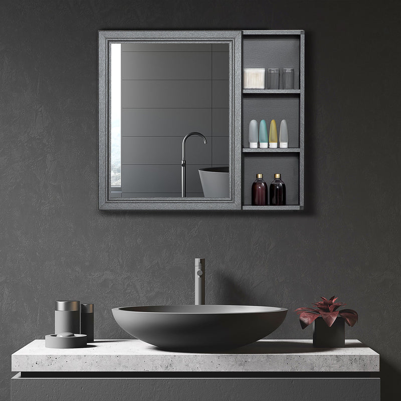 kleankin Bathroom Cabinet Wall Mounted, Aluminium Storage Organiser with Single Mirrored Door and 3-tier Shelves, Grey