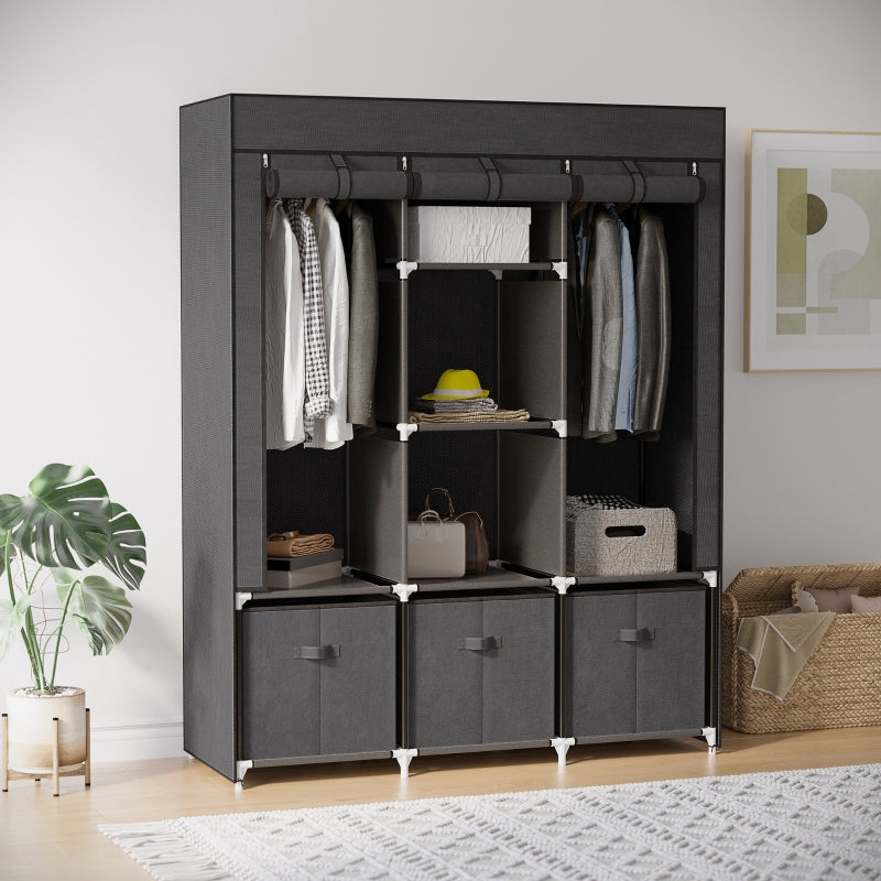 Fabric Wardrobe For Bedroom, Dark Grey