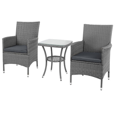 2 Seater Rattan Coffee Table Set-Grey