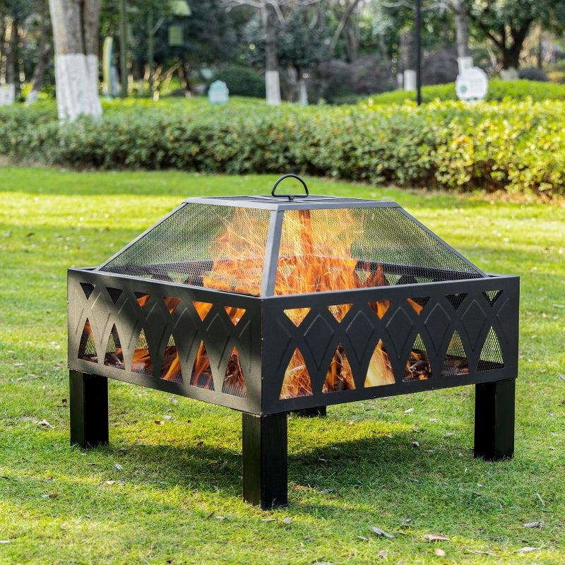 66cm Outdoor Fire Pit With Screen Cover, Black