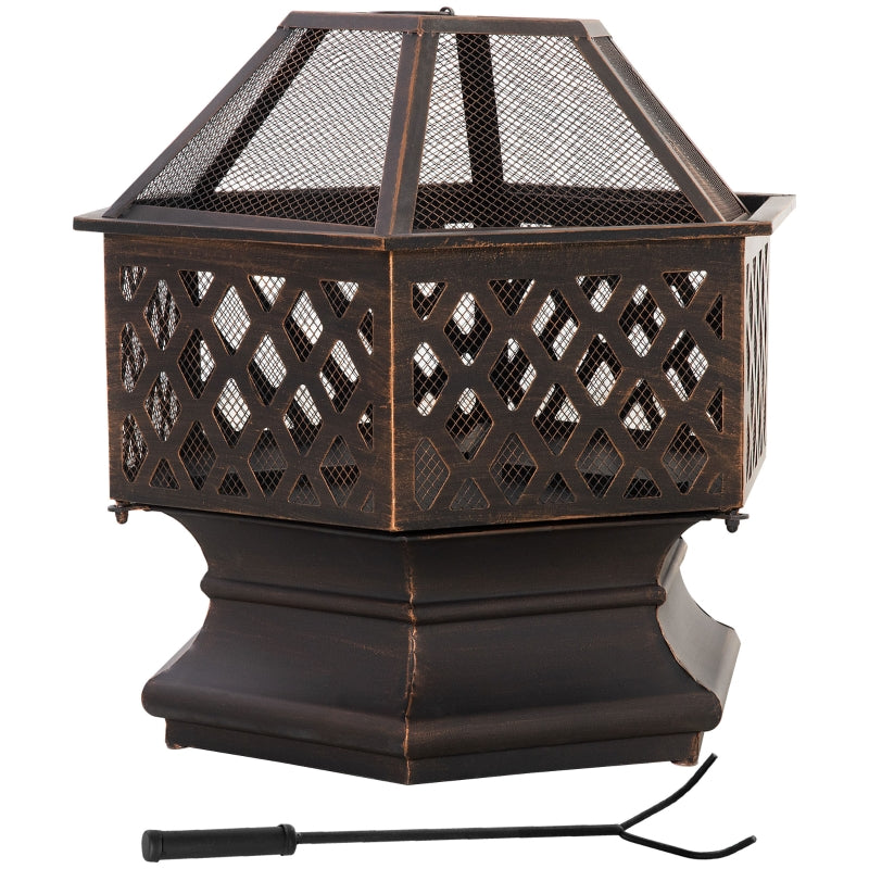 Outdoor Fire Pit With Screen Cover, Bronze