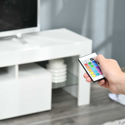 High Gloss Futuristic TV Stand, With LED Lights - White