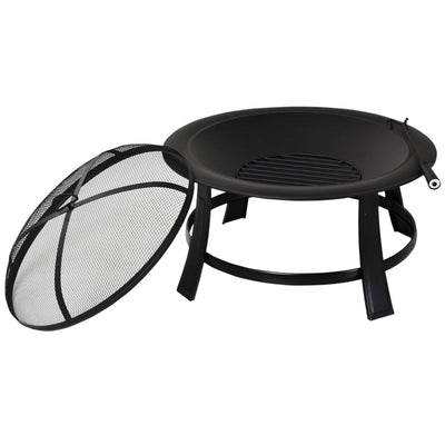 Outsunny 30 Round Metal Fire Pit With Cover-Black