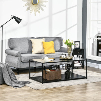 Faux Marble Coffee Table, With Two-Tiers - Black