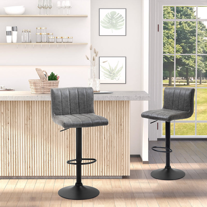 HOMCOM Barstools Set of 2 Adjustable Height Swivel Gas Lift PU Leather Counter Bar Chairs with Footrest, Grey