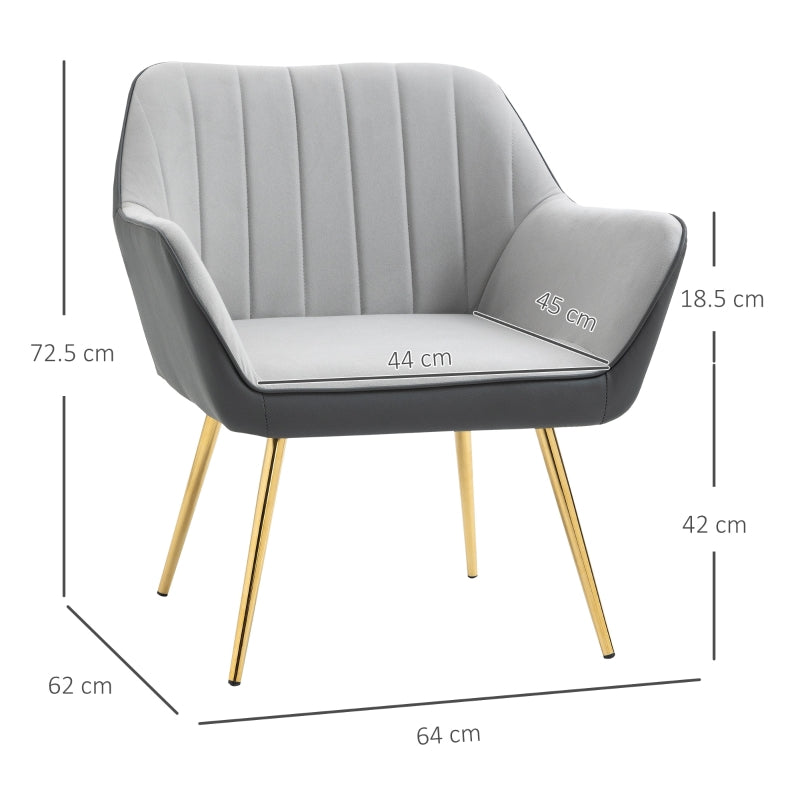 Modern Velvet Armchairs With Gold Steel Legs, Light Grey