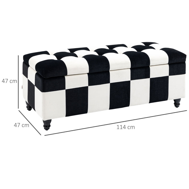 Velvet Storage Ottoman, White And Black