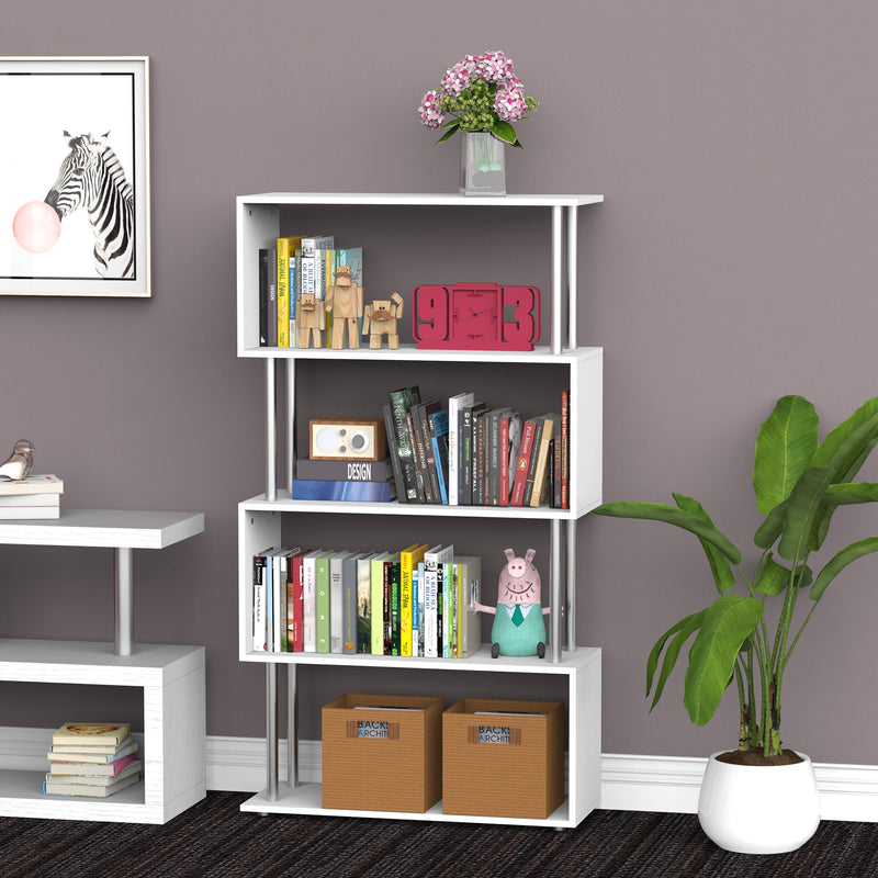 Wooden S Shape Storage Unit Bookshelf-White