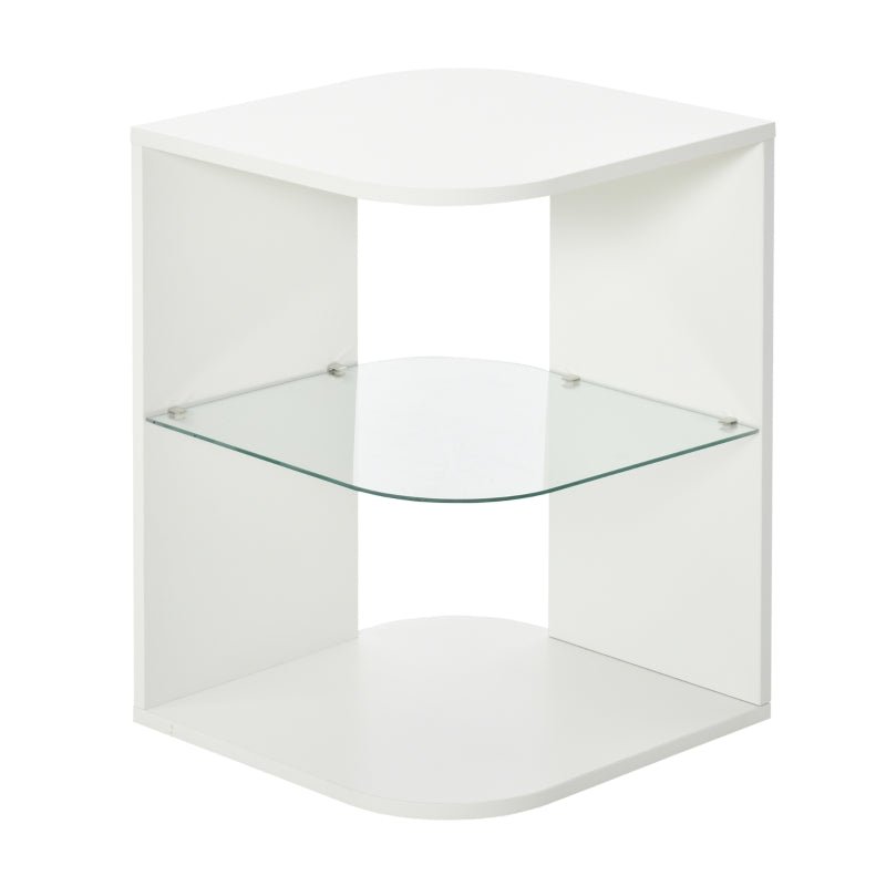 Modern Side Table Three Layer Bedside Nightstand , White