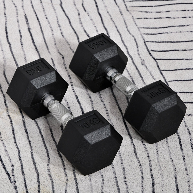 HOMCOM Hex Dumbbells Set Rubber Dumbbells Weight Lifting Equipment Fitness Home Gym