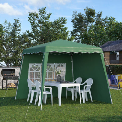 Outsunny Pop Up Gazebo with 2 Sides, Slant Legs and Carry Bag, Height Adjustable UV50+ Party Tent Event Shelter for Garden, Patio, Green