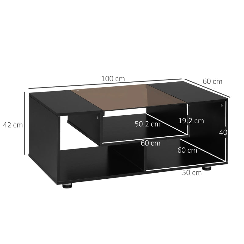 Modern Coffee Table With Tempered Glass Top, Black