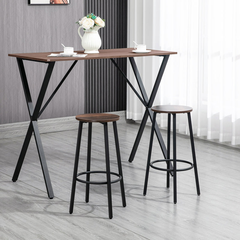 HOMCOM Bar Stools Set of 2, Industrial Breakfast Bar Stools with Round Footrest and Steel Legs for Dining Room, Kitchen, Rustic Brown