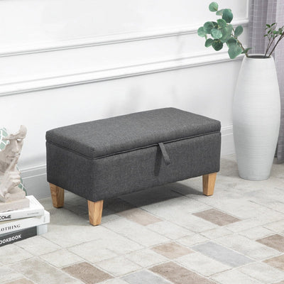 Linen-Look Storage Ottoman, With Padded Top - Grey