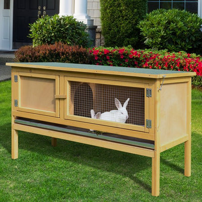 Rabbit Hutch, 115Lx44.3Wx65H Cm, Fir Wood- Yellow/Green