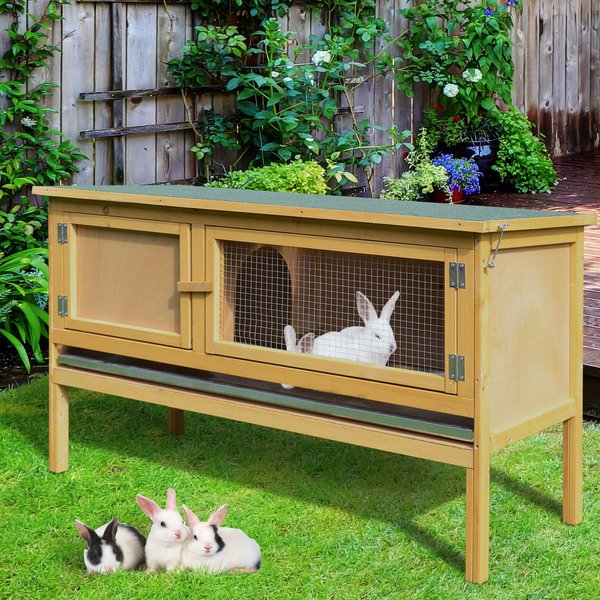 Rabbit Hutch, 115Lx44.3Wx65H Cm, Fir Wood- Yellow/Green