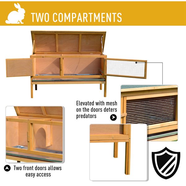 Rabbit Hutch, 115Lx44.3Wx65H Cm, Fir Wood- Yellow/Green