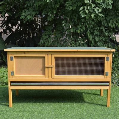 Rabbit Hutch, 115Lx44.3Wx65H Cm, Fir Wood- Yellow/Green