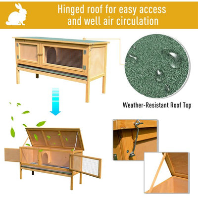 Rabbit Hutch, 115Lx44.3Wx65H Cm, Fir Wood- Yellow/Green