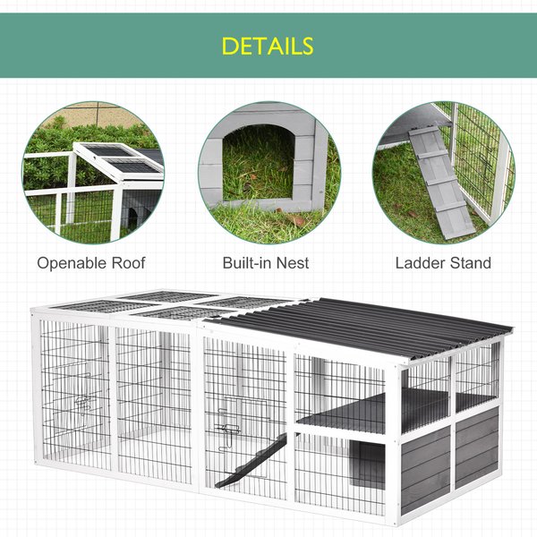 Rabbit Hutch Wooden Small Animal Cage Pet Run Cover Indoor Outdoor- Grey